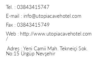 Utopia Cave Hotel iletiim bilgileri